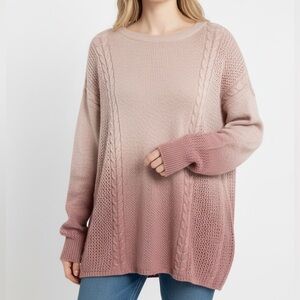 American Eagle Pink Ombre Open Knit Cable Sweater Medium